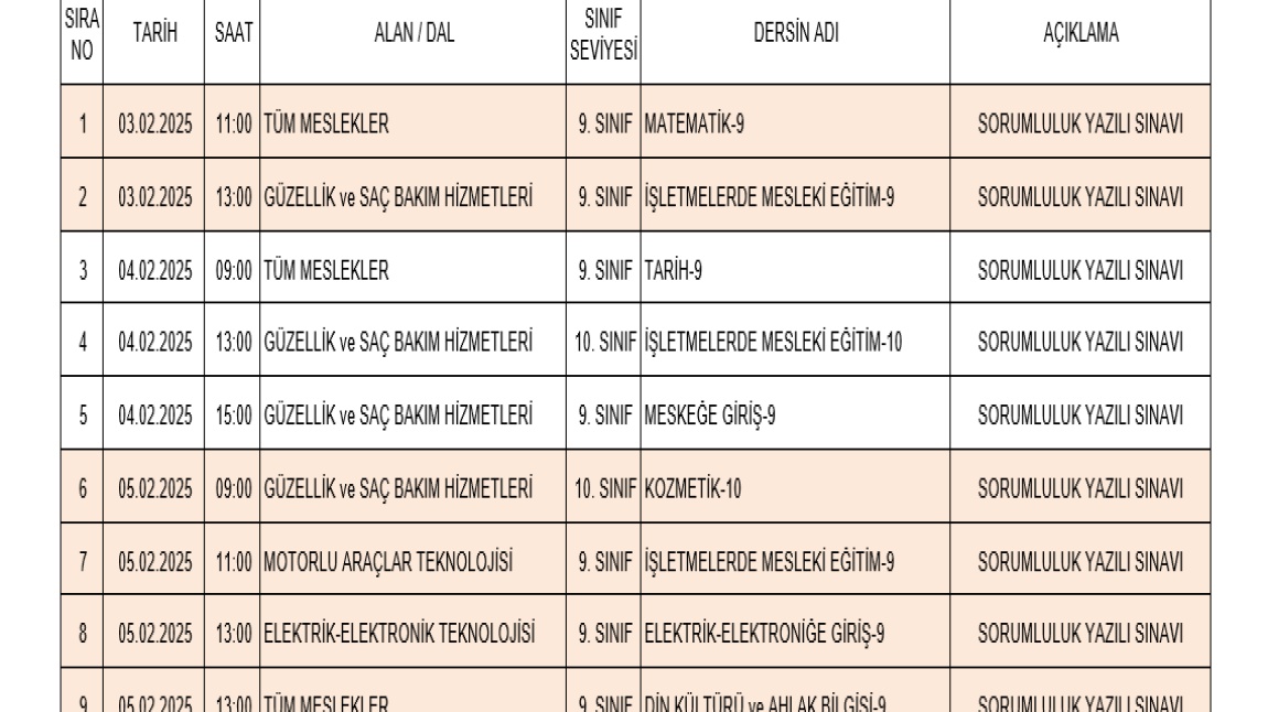 MESEM-2025 ŞUBAT DÖNEMİ SORUMLULUK SINAV PROGRAMI ( DUYURU )